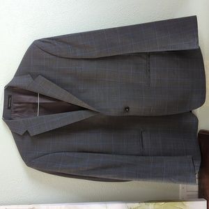 46R Calvin Klein Grey with blue and black plaid pattern.